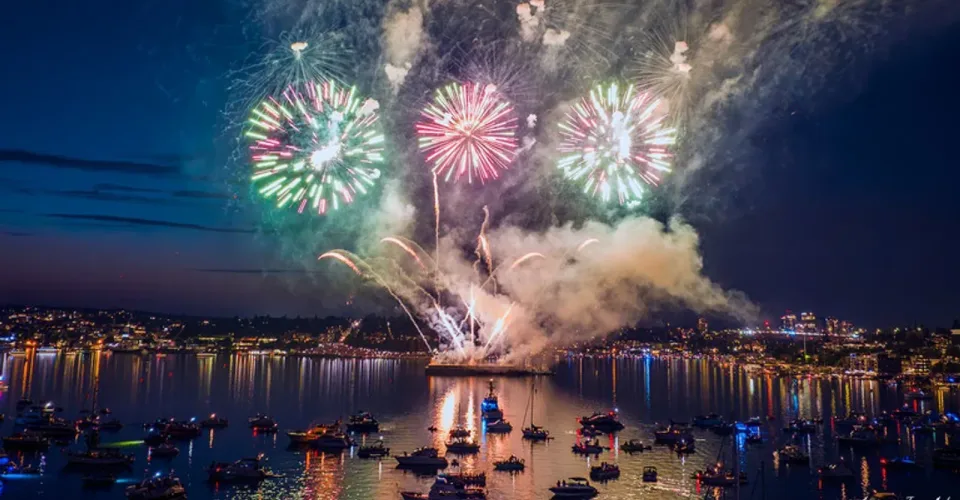 Fireworks in the sky at night time